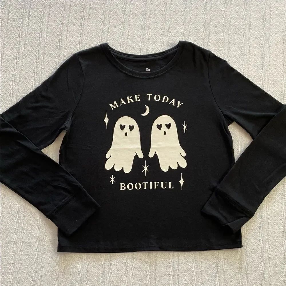 SO Girl’s Large (10-12) “ Make Today Bootiful” Boxy Graphic Halloween Tee